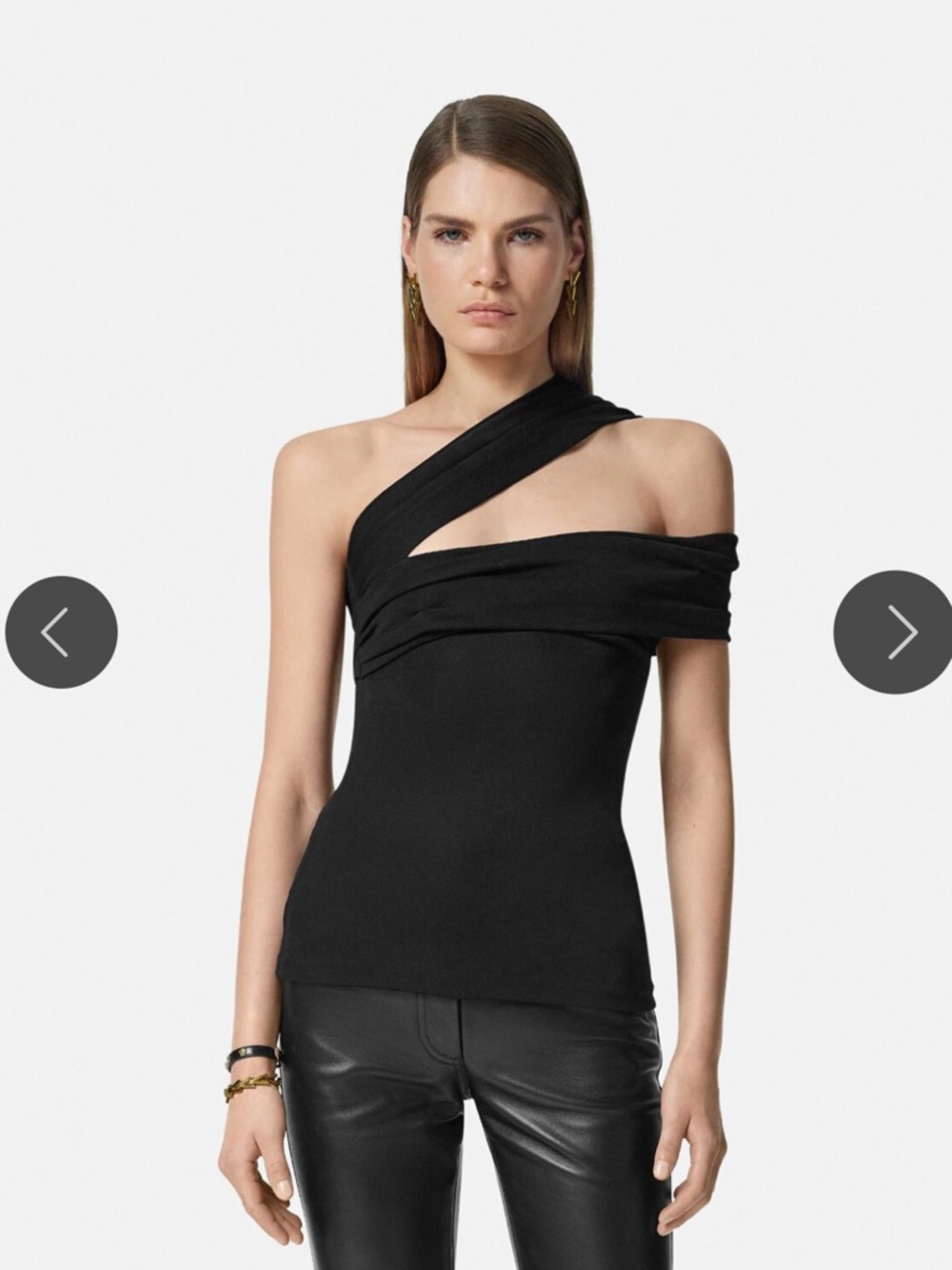 Versace NWT One Shoulder Gathered Top Black Techno Pique Stretch Size IT 36/XS